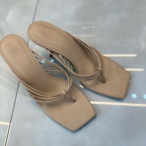 CULT GAIA EMMY beige multi-strap square-toe heeled sandals, unused